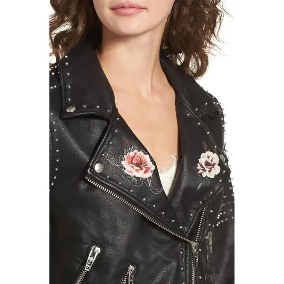 BLANKNYC Stud Floral Moto‎ Faux Leather Jacket - Picture 3 of 7